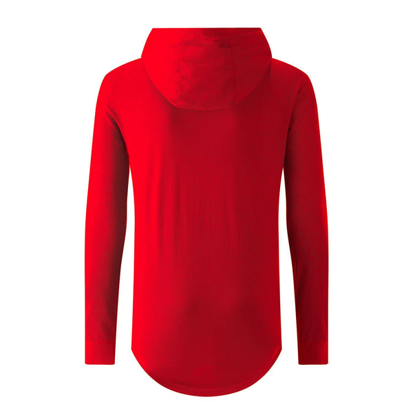 NITAGUT Mens Hipster Hip Hop Longline Hooded Side Zipper Long Sleeve T Shirt-Red