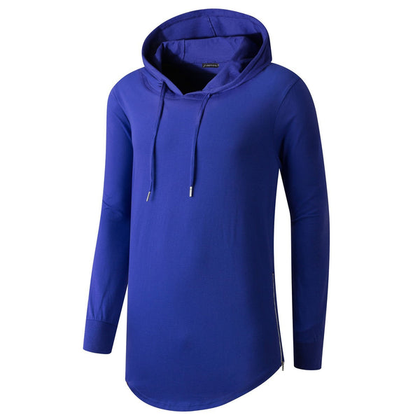 NITAGUT Mens Hipster Hip Hop Longline Hooded Side Zipper Long Sleeve T Shirt