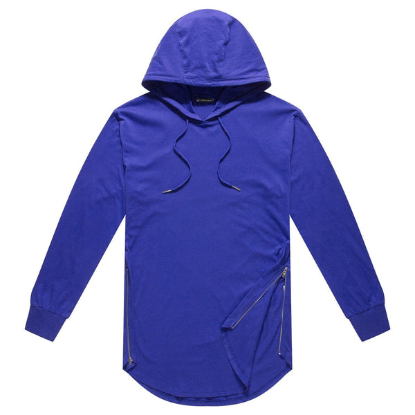 NITAGUT Mens Hipster Hip Hop Longline Hooded Side Zipper Long Sleeve T Shirt
