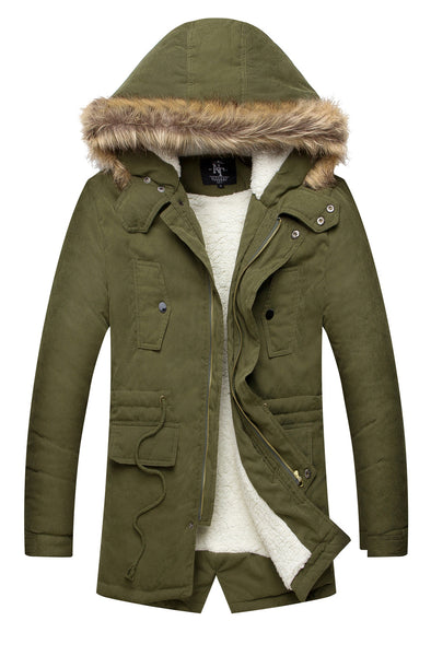 NITAGUT Men's Hooded Faux Fur Lined Warm Coats Outwear Winter Jackets-Black
