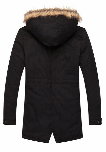 NITAGUT Men's Hooded Faux Fur Lined Warm Coats Outwear Winter Jackets-Black