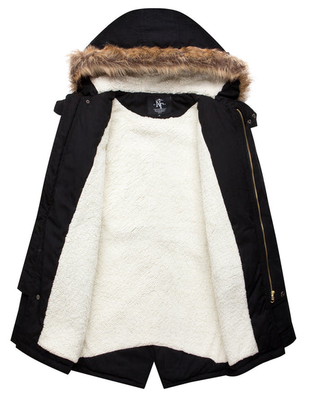NITAGUT Men's Hooded Faux Fur Lined Warm Coats Outwear Winter Jackets-Black