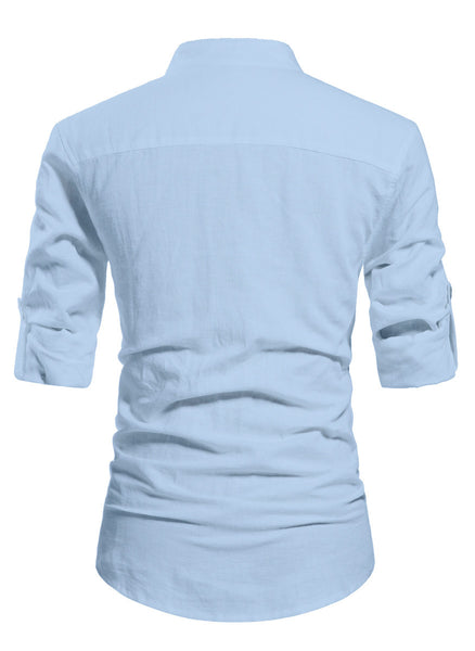 NITAGUT Men Henley Neck Long Sleeve Daily Look  Linen Shirts