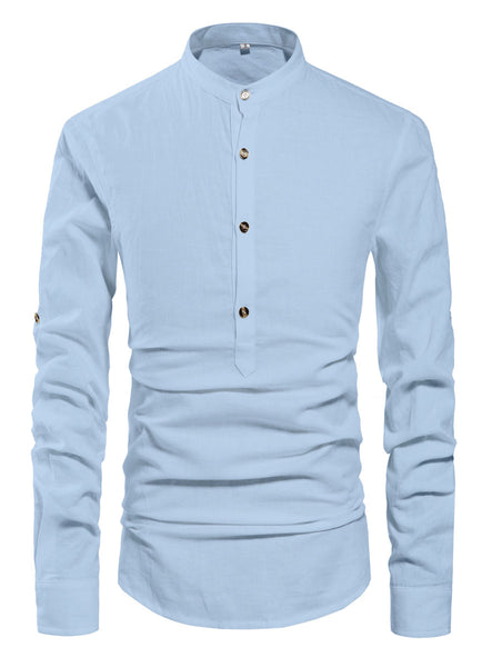 NITAGUT Men Henley Neck Long Sleeve Daily Look  Linen Shirts
