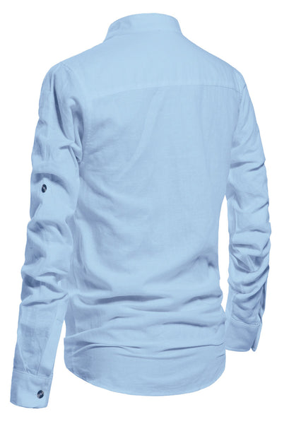 NITAGUT Men Henley Neck Long Sleeve Daily Look  Linen Shirts