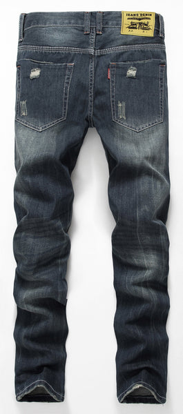 NITAGUT Men's Ripped Slim Fit Tapered Leg Jeans-Dark Blue