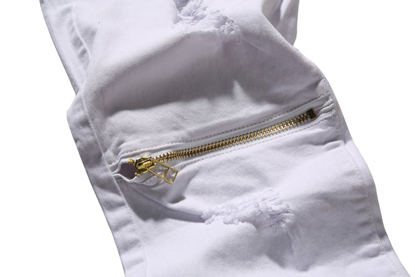 NITAGUT Men's Skinny Ripped Destroyed Slim Straight Fit Zipper Jeans With Holes