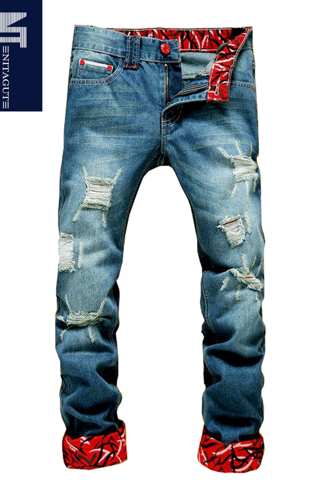 NITAGUT Men's Ripped Slim Fit  Jeans-Blue