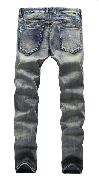 NITAGUT Men's Ripped Slim Fit Tapered Leg Jeans-Grey Blue