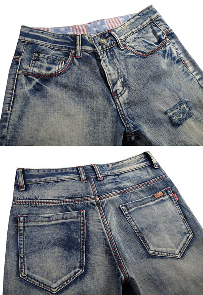 NITAGUT Men's Ripped Slim Fit Tapered Leg Jeans-Grey Blue