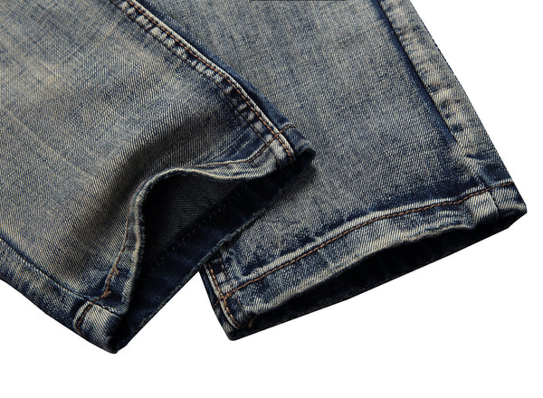 NITAGUT Men's Ripped Slim Fit Tapered Leg Jeans-Grey Blue