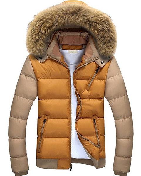 NITAGUT Men's Casual Fur Hooded Qulited Jacket