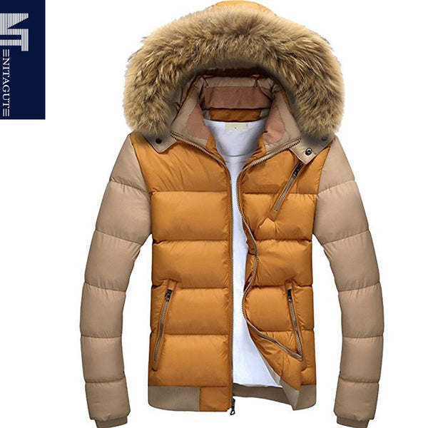 NITAGUT Men's Casual Fur Hooded Qulited Jacket