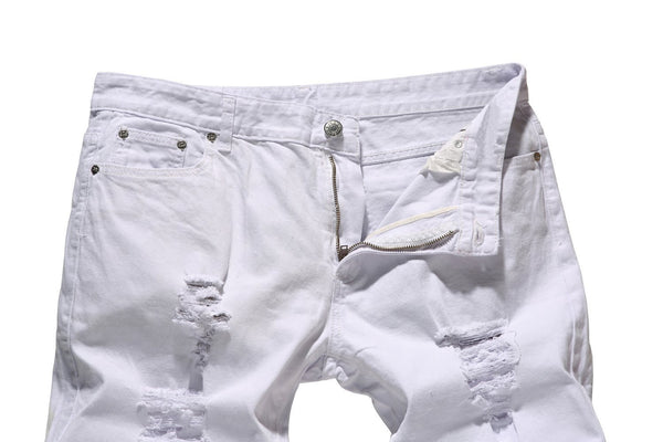 NITAGUT Men's Skinny Ripped Destroyed Slim Straight Fit Zipper Jeans With Holes