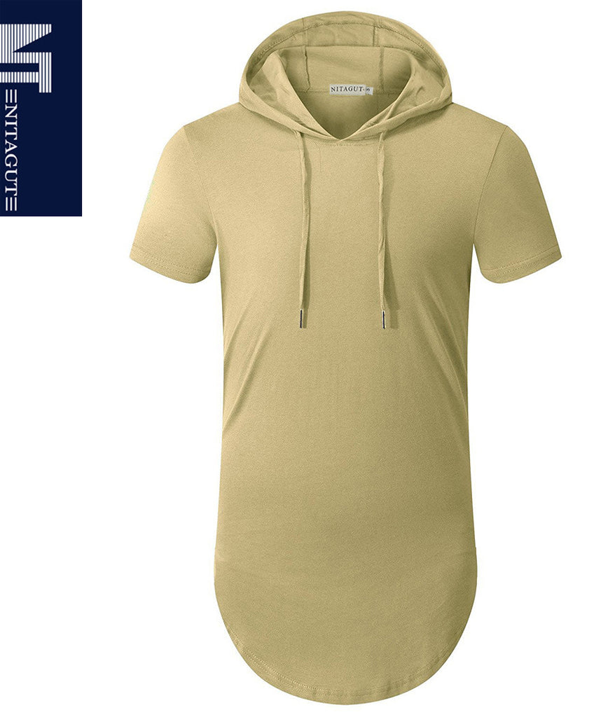 NITAGUT Men's Hipster Hip Hop Hoodie Side Zipper T shirt-Yellow