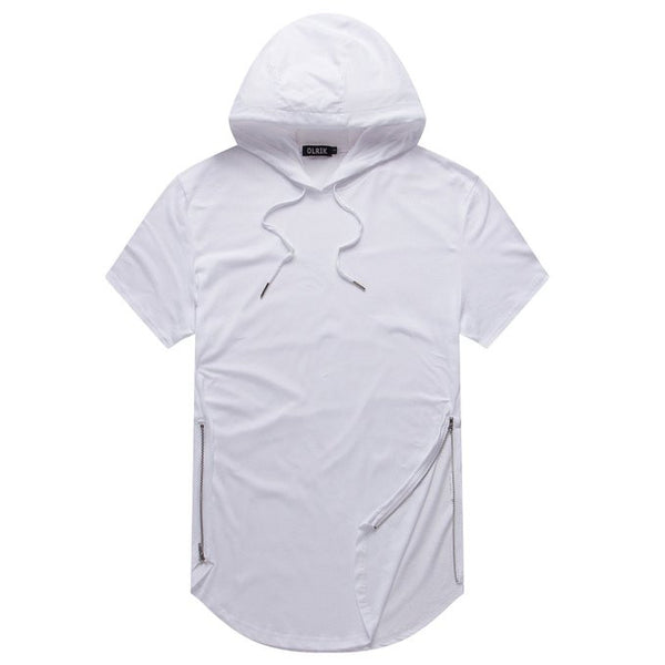 NITAGUT Men's Hipster Hip Hop Hoodie Side Zipper T shirt -White